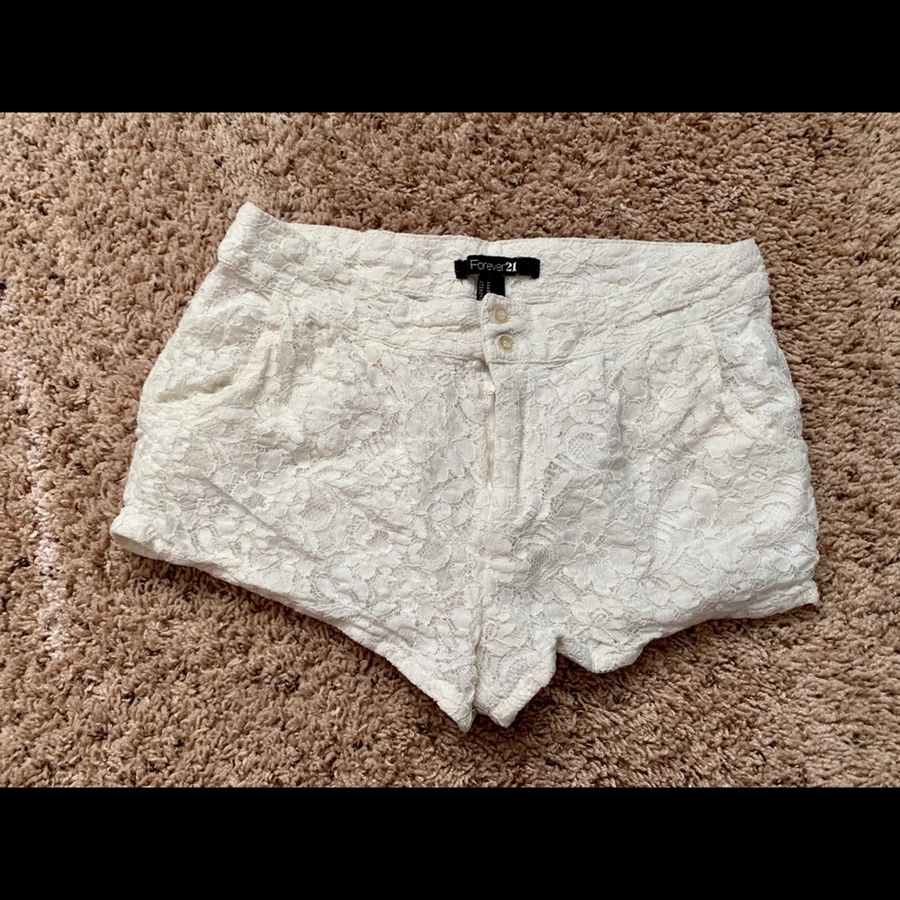 White lace shorts